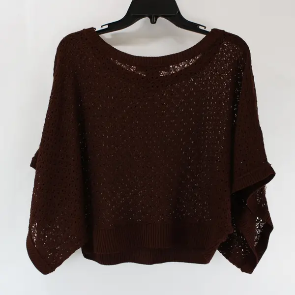 Spunky Brown Crochet Poncho Sweater Women's Size S