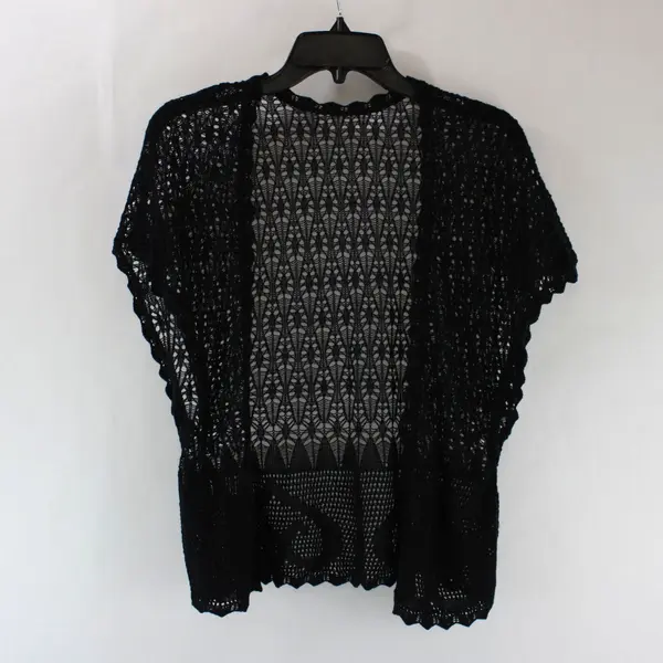 Women's Black Crochet Open Front Cardigan Elbow Sleeve Est. Size S