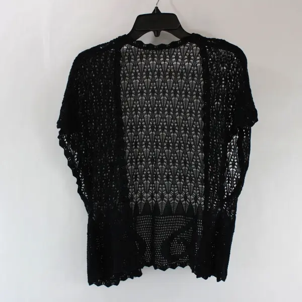 Women's Black Crochet Open Front Cardigan Elbow Sleeve Est. Size S