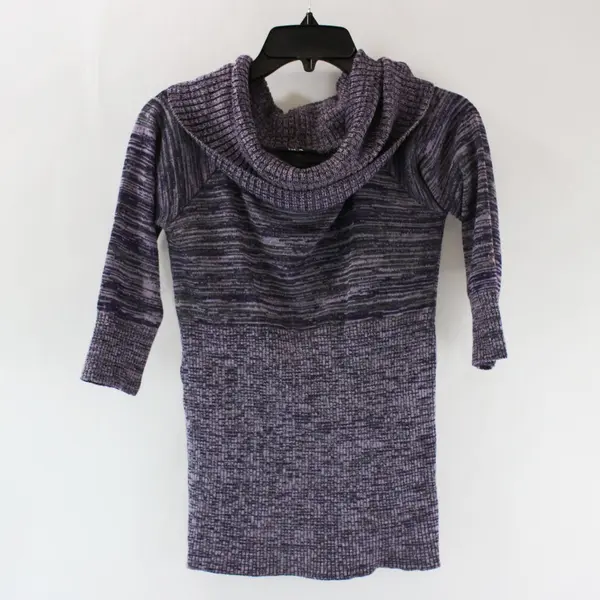 BCX Women's Purple Knit Cowl Neck Sweater 3/4 Sleeve Medium
