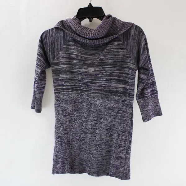 BCX Women's Purple Knit Cowl Neck Sweater 3/4 Sleeve Medium