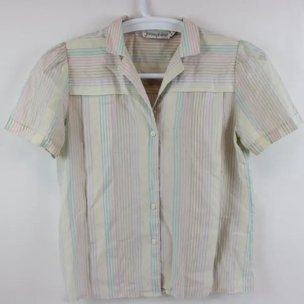 Josephine Women's Pastel Striped Short Sleeve Button Down Shirt Size 10