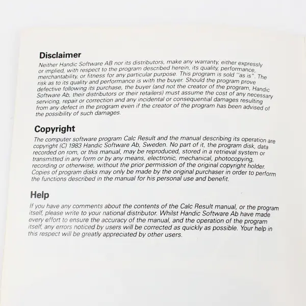 Vintage 1983 Handic Software Calc Result Computer Software Manual Paperback