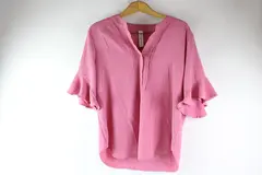 B Women's Pink V-Neck Short Bell Sleeve Top XXL Pre-Owned