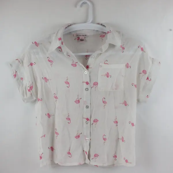 Carolyn Taylor Women's Flamingo Print Button Down Shirt Small