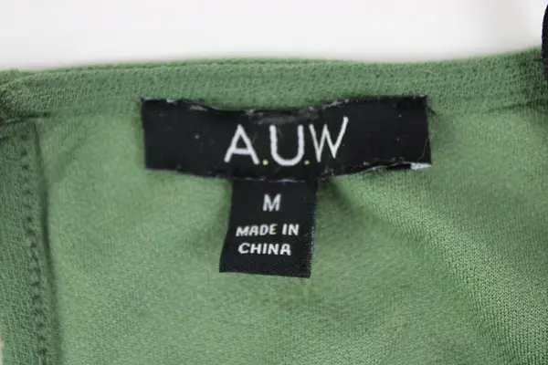 A.U.W Women's Green Short Sleeve Keyhole Back Shirt Silver Ring Detail M