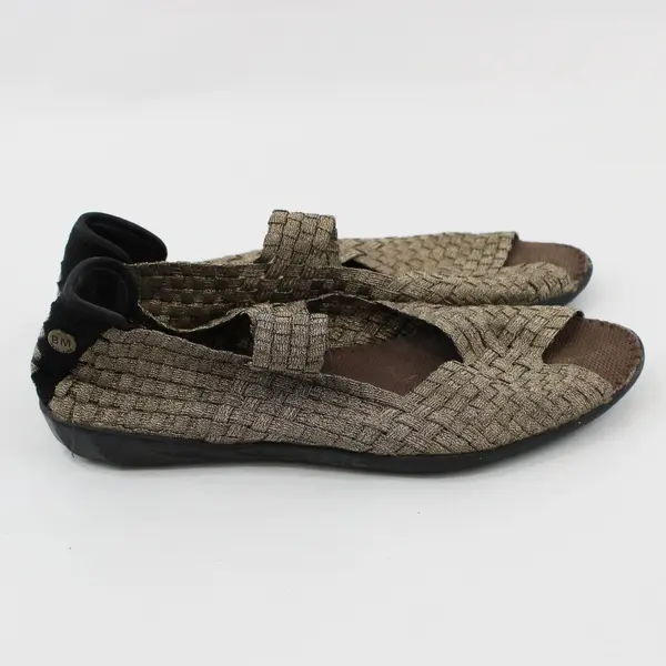 Bernie Mev Women's Sparkly Brown Peep Toe Flats Size 39