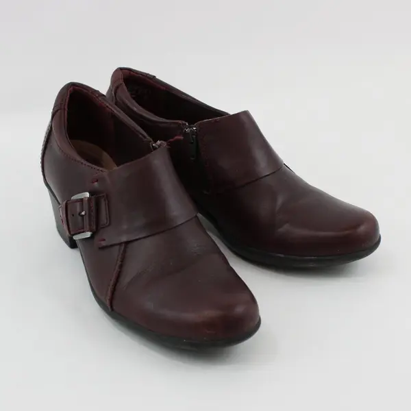 Clarks Women's Burgundy Leather Buckle Ankle Booties Size 9