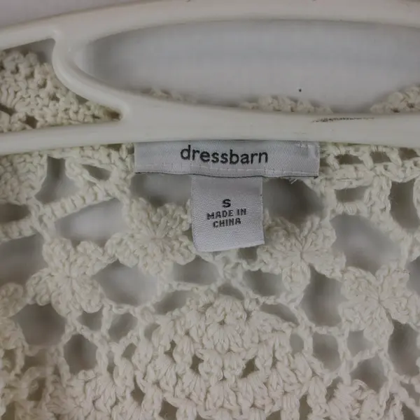 Dressbarn Women's Off-White Lace Crochet Beaded Cardigan Small