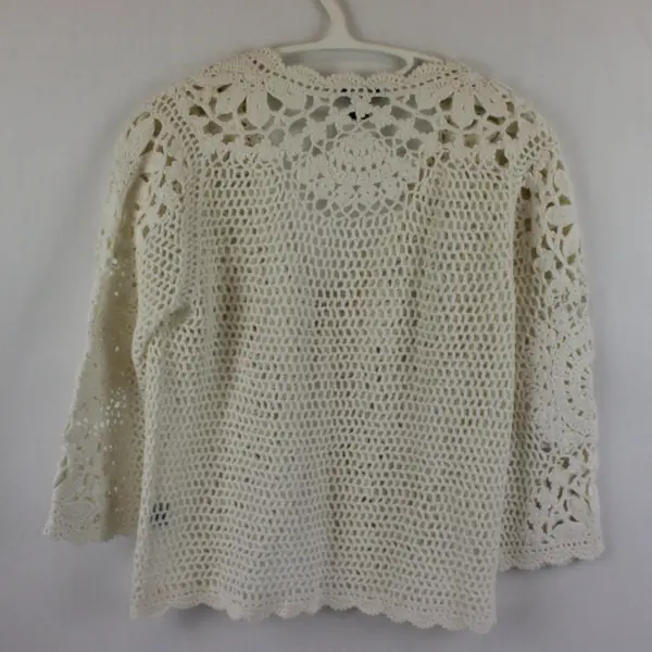 Dressbarn Women's Off-White Lace Crochet Beaded Cardigan Small