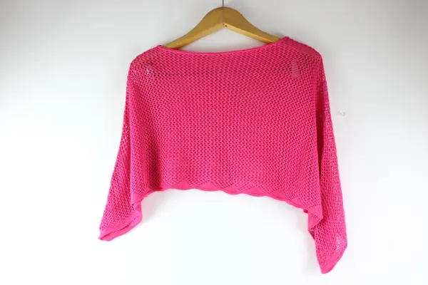 Pink Crochet Short Poncho Shawl One Size Women's Wrap