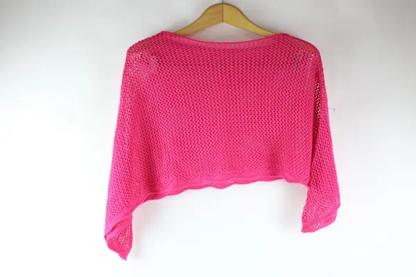 Pink Crochet Short Poncho Shawl One Size Women's Wrap