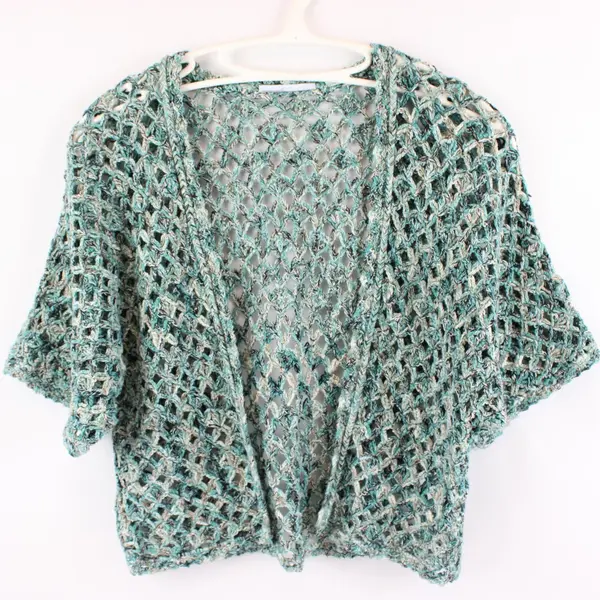 Women's S/M Green Tan Variegated Crochet Cropped Cardigan