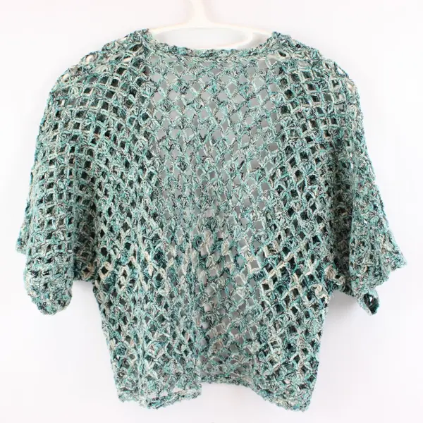 Women's S/M Green Tan Variegated Crochet Cropped Cardigan