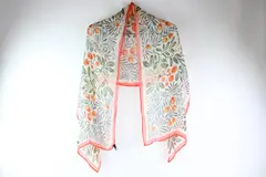 V&A Silk Scarf Orange Green Beige Boho Print Women's Accessory