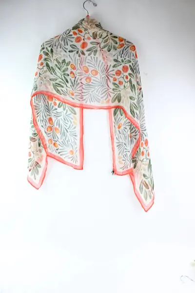 V&A Silk Scarf Orange Green Beige Boho Print Women's Accessory
