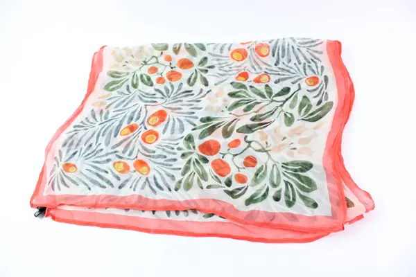 V&A Silk Scarf Orange Green Beige Boho Print Women's Accessory