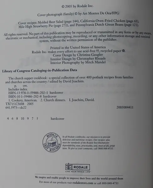 The Church Supper Cookbook Over 400 Potluck Recipes David Joachim 2005 HC