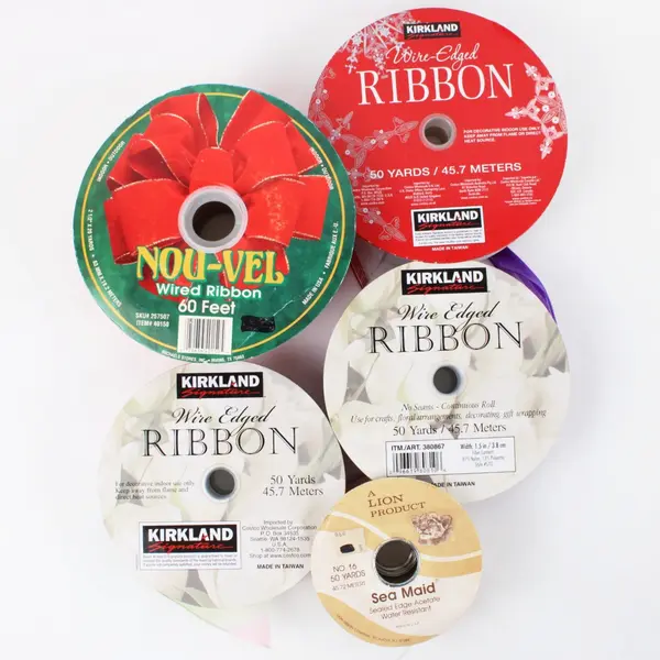 Lot 5 Partial Ribbon Rolls Assorted Colors Kirkland Signature Nu-Vel Lion
