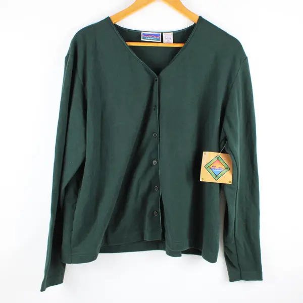 NWT North Crest Women's Button-Front Cardigan Forest Green 1X 14W/16W