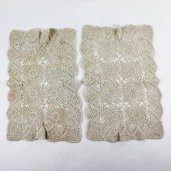 Set of 2 Cream Rectangular Crocheted Table Doilies 16 x 11