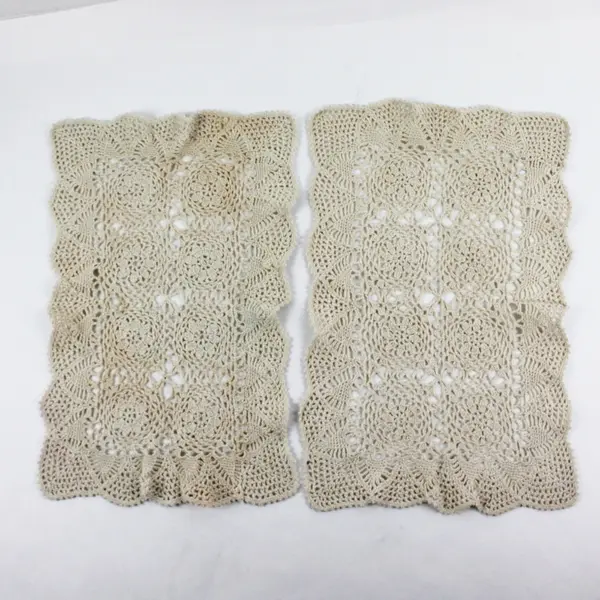 Set of 2 Cream Rectangular Crocheted Table Doilies 16 x 11