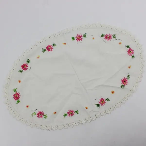 Hand Embroidered Floral Dresser Scarf Table Runner White Lace