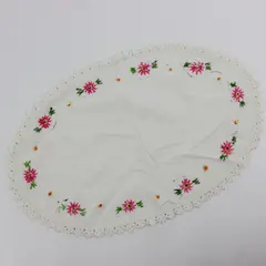 Hand Embroidered Floral Dresser Scarf Table Runner White Lace