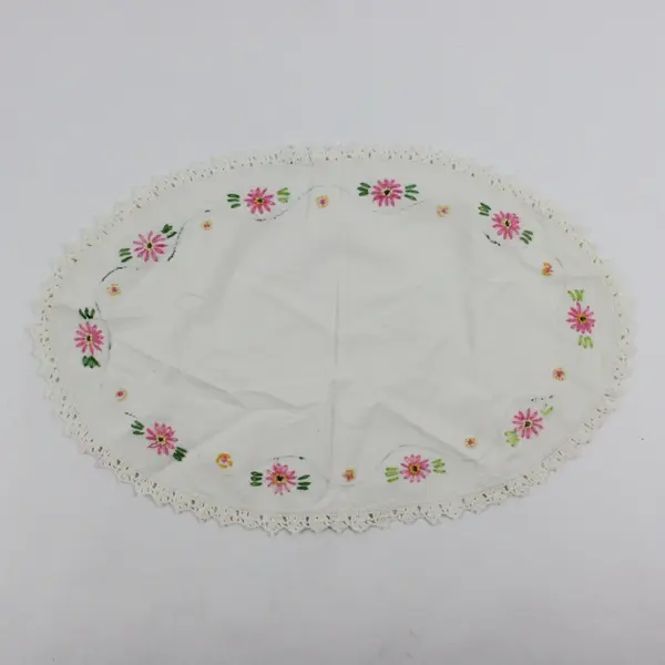 Hand Embroidered Floral Dresser Scarf Table Runner White Lace