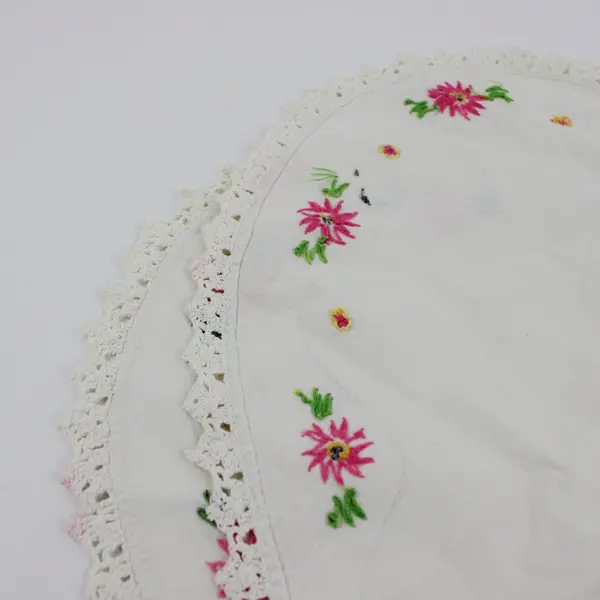 Hand Embroidered Floral Dresser Scarf Table Runner White Lace