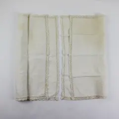 Set of 2 White Linen Napkins Lace Trim 17 x 15 Inch