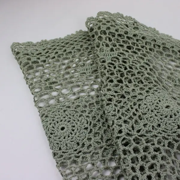 Green Round Crocheted Tablecloth 34 Inch Diameter