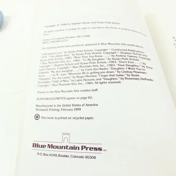 For You, My Daughter Susan Polis Schutz 1999 13th Printing Poetry Trade