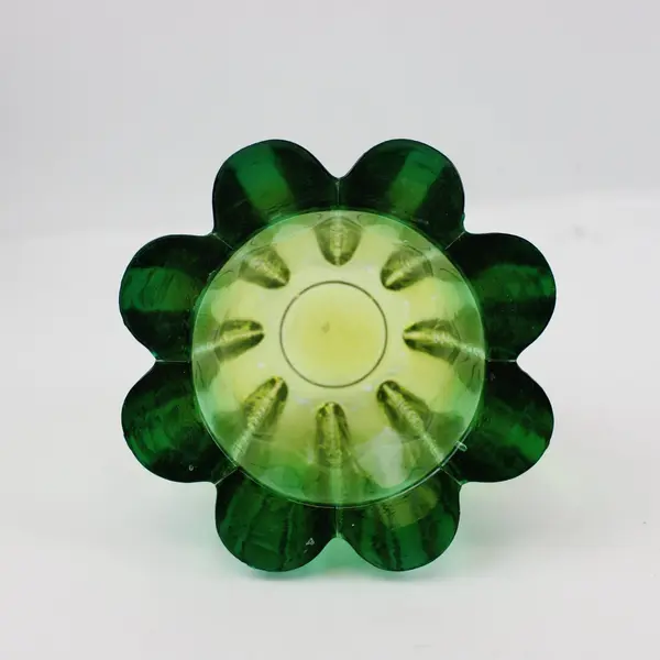 Green Glass Lotus Flower Candle Holder Sculpted Petal Design 4.75'' Diameter