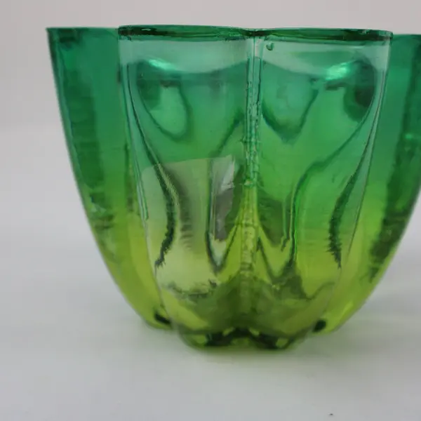Green Glass Lotus Flower Candle Holder Sculpted Petal Design 4.75'' Diameter