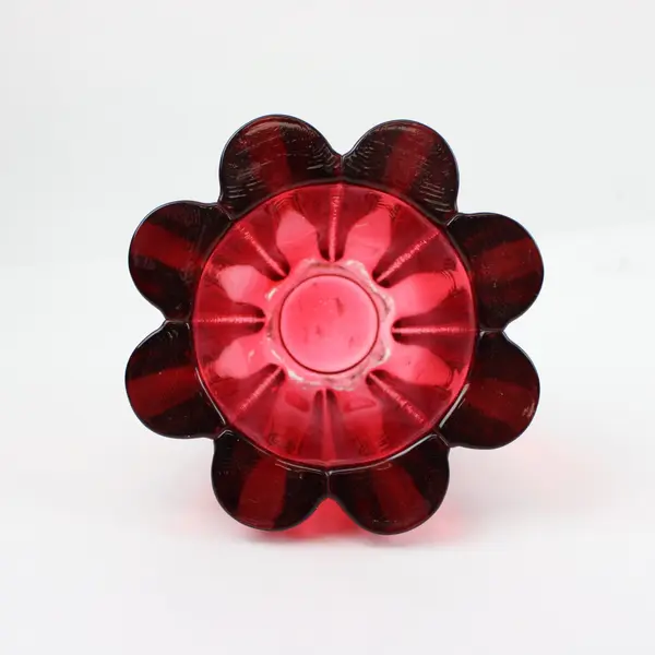 Red Glass Lotus Flower Candle Holder Sculpted Petals 4.75in