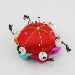 Novelty Red Pin Cushion with Colorful Figures Sewing Craft Decor