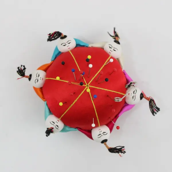 Novelty Red Pin Cushion with Colorful Figures Sewing Craft Decor