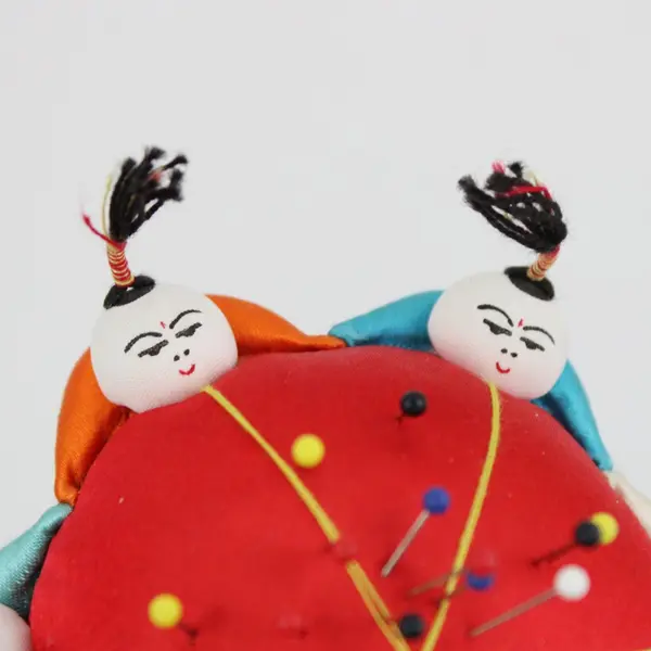 Novelty Red Pin Cushion with Colorful Figures Sewing Craft Decor