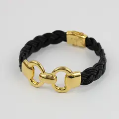 Milor Italy Braided Black Bracelet Gold Tone Clasp 8 Inch 32 grams
