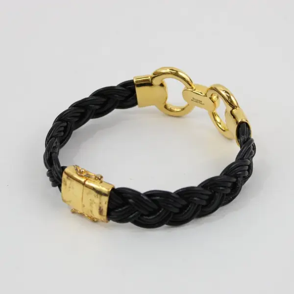 Milor Italy Braided Black Bracelet Gold Tone Clasp 8 Inch 32 grams