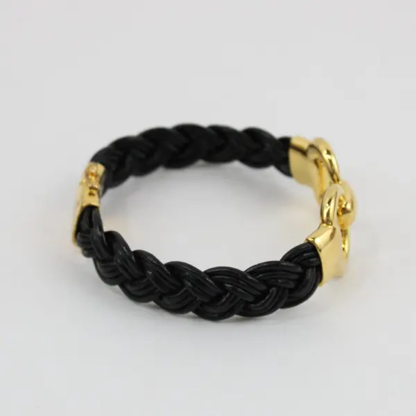 Milor Italy Braided Black Bracelet Gold Tone Clasp 8 Inch 32 grams