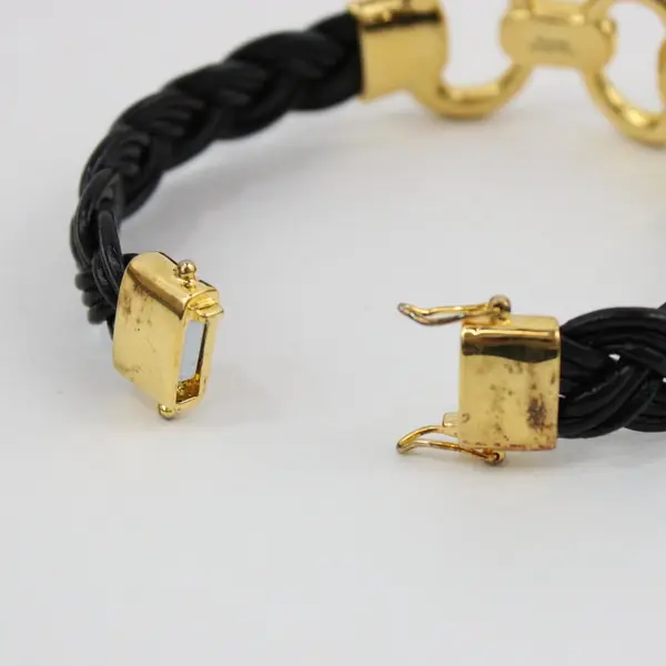 Milor Italy Braided Black Bracelet Gold Tone Clasp 8 Inch 32 grams
