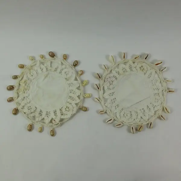 Set of 2 White Crocheted Doilies 6x6 Cowrie Shell Border
