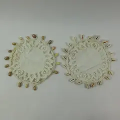 Set of 2 White Crocheted Doilies 6x6 Cowrie Shell Border