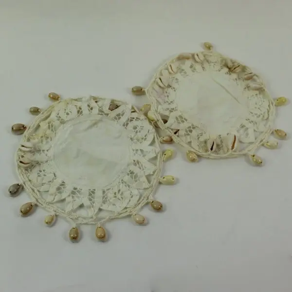 Set of 2 White Crocheted Doilies 6x6 Cowrie Shell Border