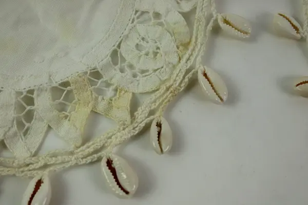 Set of 2 White Crocheted Doilies 6x6 Cowrie Shell Border