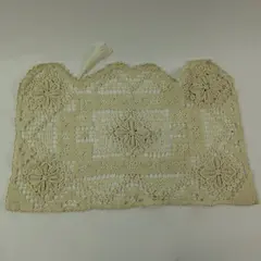 Cream Beige Crocheted Lace Table Runner Doily Tassels 14 x 9 in