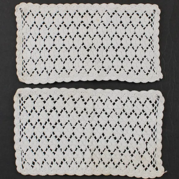 Lot of 2 Handmade Crochet Blanket Stitch Doilies White Scalloped Edge