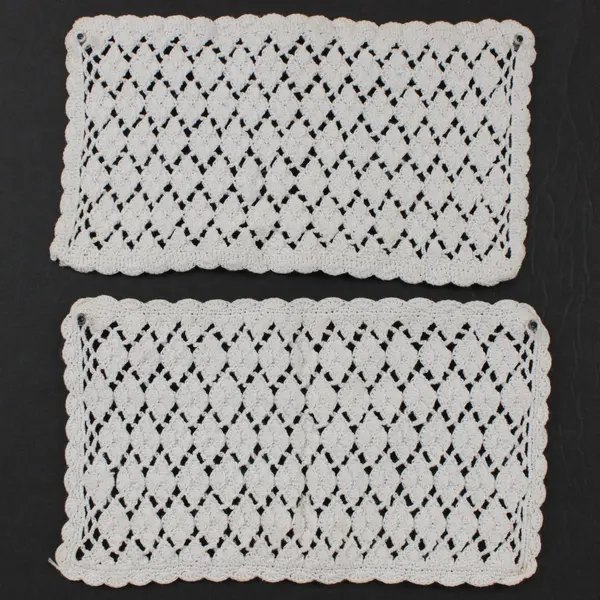 Lot of 2 Handmade Crochet Blanket Stitch Doilies White Scalloped Edge